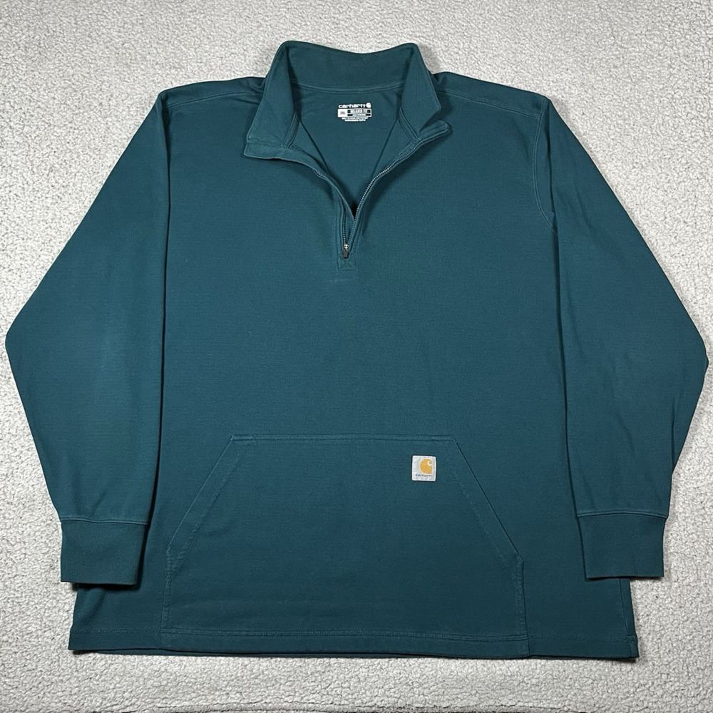 Carhartt Jacket Mens 3XL Turquoise 1/4 Zip Pullover Cotton Sweatshirt Work